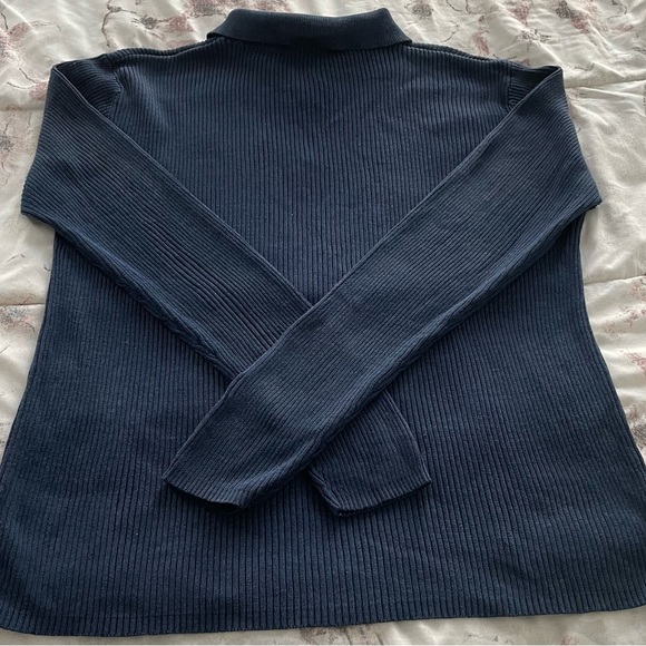 Via Seta silk blend navy blue ribbed collared 1/4 zip sweater, size M Minimalist - Picture 10 of 11
